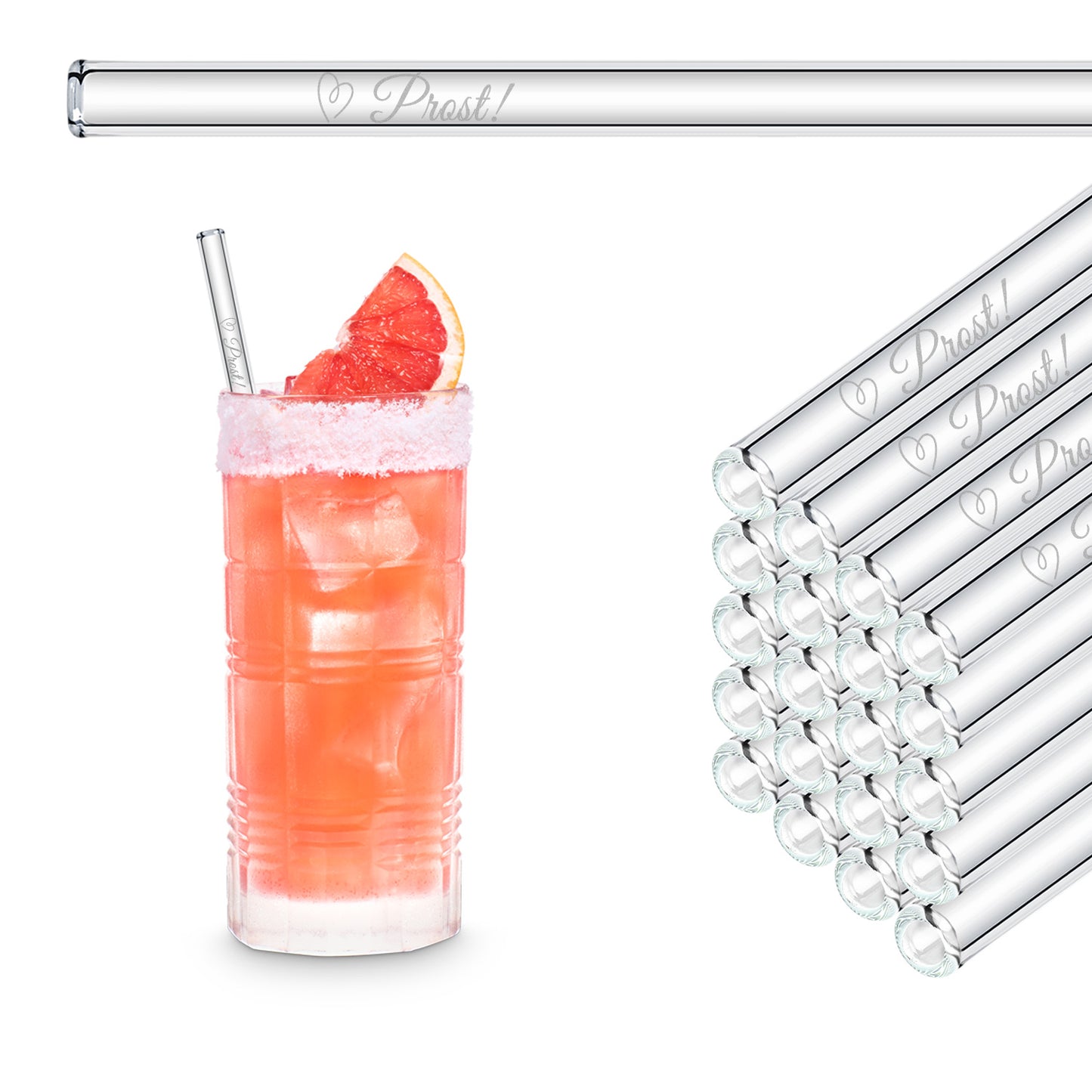 Bottom up! 50x engraved glass straws - gift for wedding guests