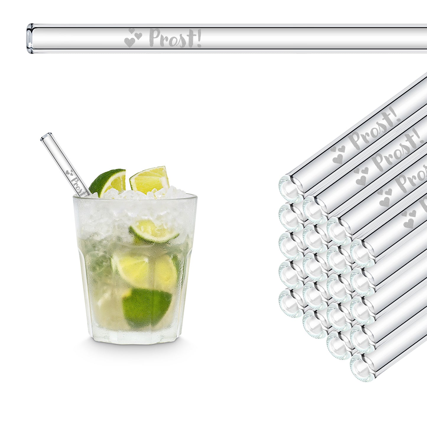 Bottom up! 50x engraved glass straws - gift for wedding guests