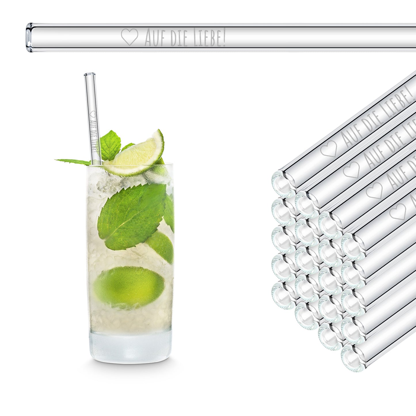 Here's to love! Engraved glass straws - saying guest gift for wedding guests