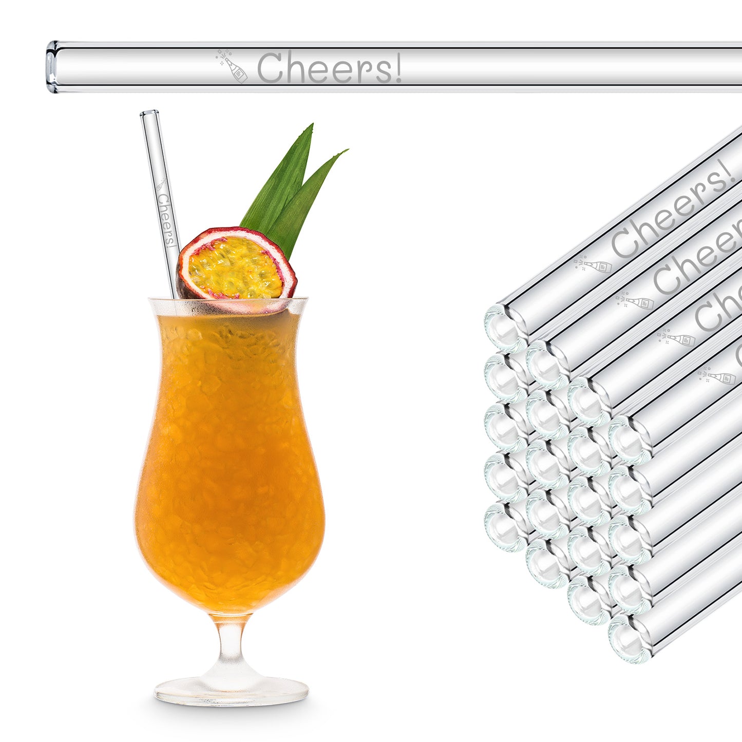 Cheers! 50x engraved glass straws - gift for wedding guests