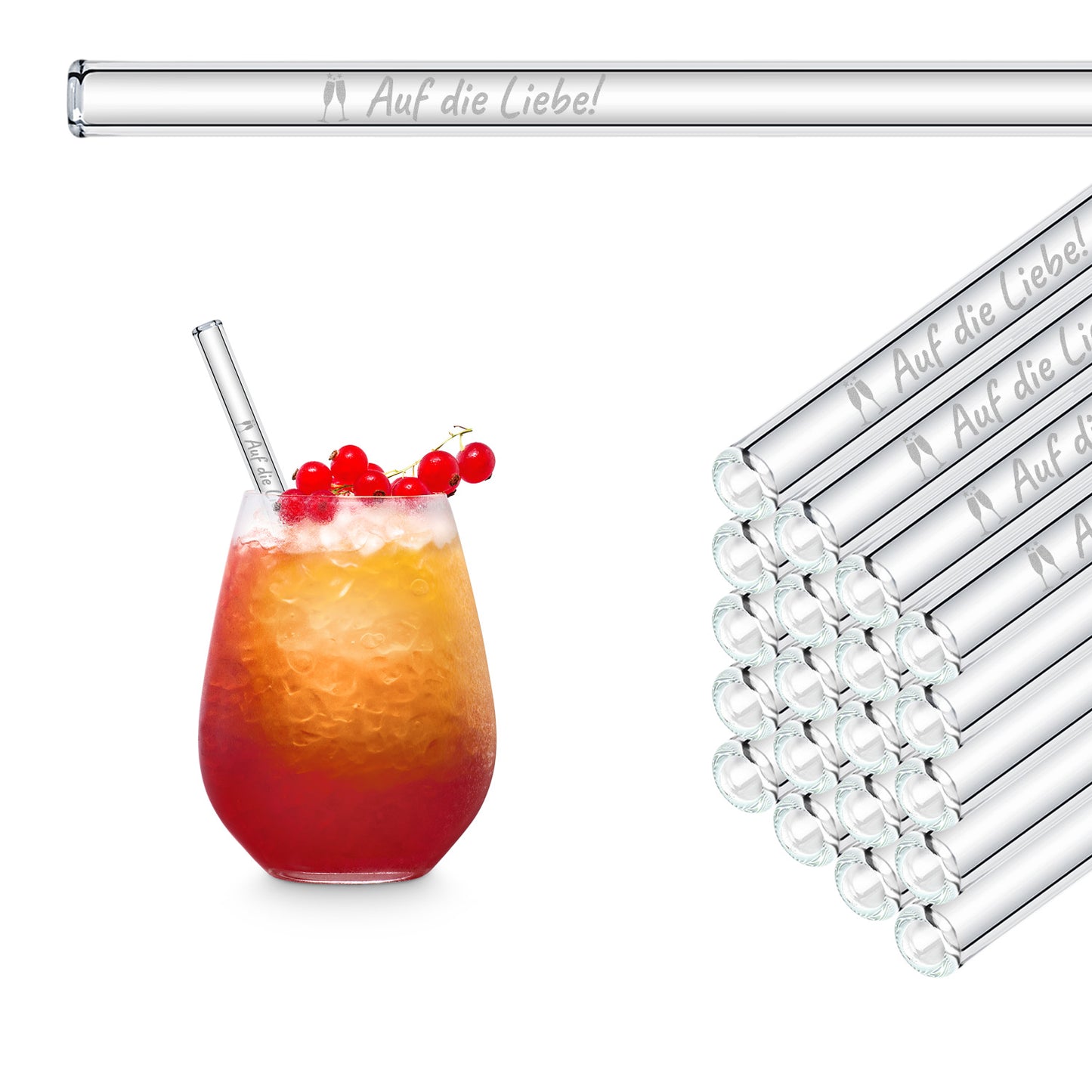 Here's to love! Engraved glass straws - saying guest gift for wedding guests