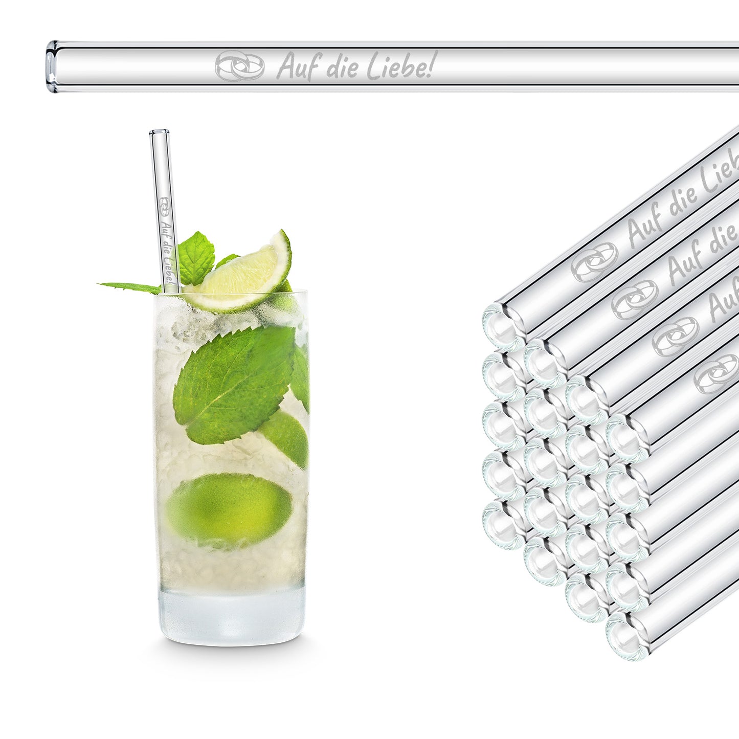 Here's to love! Engraved glass straws - saying guest gift for wedding guests