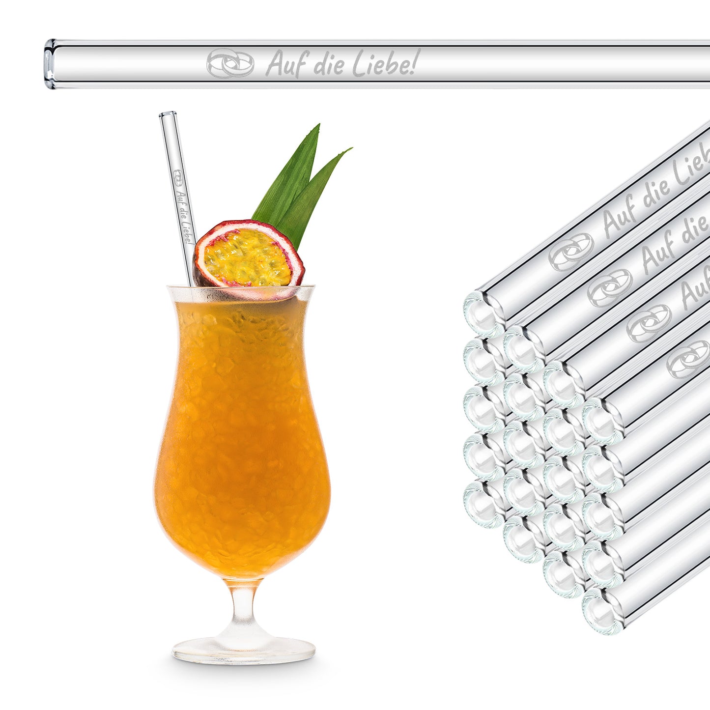 Here's to love! Engraved glass straws - saying guest gift for wedding guests